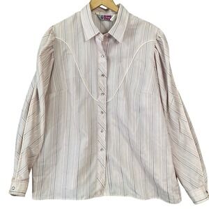 VTG 80s Cameo Rose Soft Western Rodeo Shirt Sz 44 White Pink‎ Stripes Pearl Snap